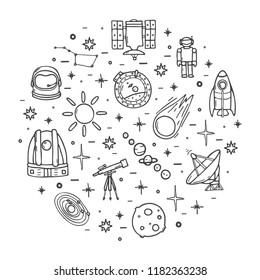 Space icons big set, hand drawn style