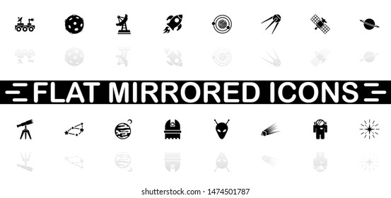 Space icons - Black symbol on white background. Simple illustration. Flat Vector Icon. Mirror Reflection Shadow. Can be used in logo, web, mobile and UI UX project.