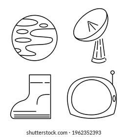 space icons. black and white linear symbols of space. isolated.