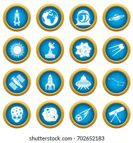 Space icons blue circle set isolated on white for digital marketing