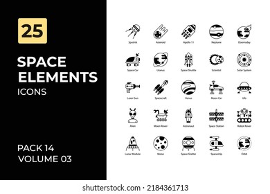 Space Icons Collection. Set contains such Icons as Space, Astronaut, Alien, Weapon, and more.