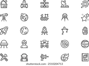 La colección de iconos de espacio es una Ilustración vectorial con trazo editable.