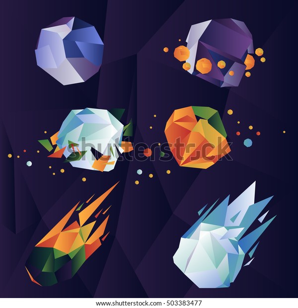 Space icons\
composition in low poly\
style