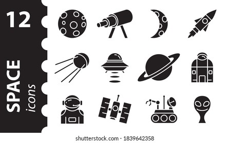 Space icons. Galaxy, planet. Vector illustration.
