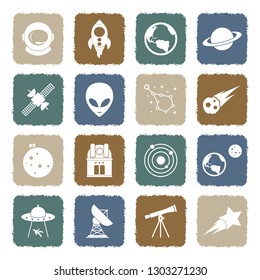 Space Icons. Grunge Color Flat Design. Vector Illustration. 