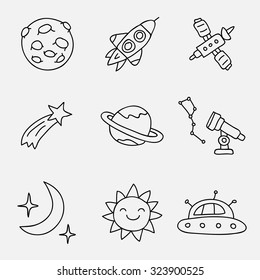 Space icons, hand-drawn. Vector.