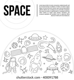 Space icons, infographics elements, round template. Modern line design. Vector.