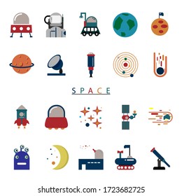 space icons, isolated on white background,colorful