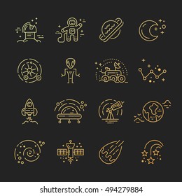 Space icons made in modern line style vector. Cosmos icons isolated on background and easy to use. Clean and simple vector space symbols. Space clipart.