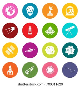 Space icons many colors set isolated on white for digital marketing