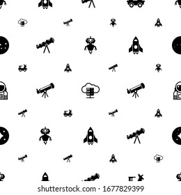 space icons pattern seamless. Included editable filled AI Robot, e-Book, moon rover, telescope, Astronomy, spaceship, astronaut, stars, constellation icons. space icons for web and mobile.