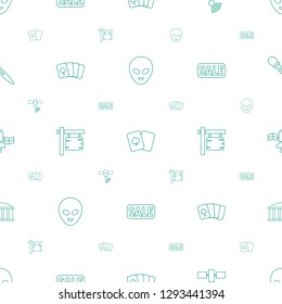 space icons pattern seamless white background. Included editable line alien head, playing card, satellite, direction board, sale, observatory icons. space icons for web and mobile.