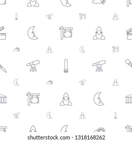 space icons pattern seamless white background. Included editable line direction board, glue pen, sun, crescent, telescope, rocket, nail sawing icons. space icons for web and mobile.