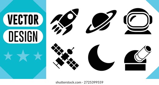 Space icons rocket planet astronaut satellite moon observatory