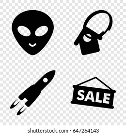 Space icons set. set of 4 space filled icons such as alien head, home key tag, sale