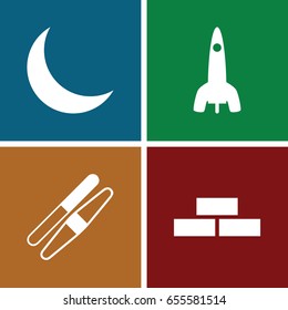 Space icons set. set of 4 space filled icons such as brick wall, sawing, crescent