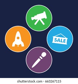 Space icons set. set of 4 space filled icons such as rocket, nail sawing, sale