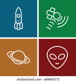 Space icons set. set of 4 space outline icons such as satellite, alien head, rocket