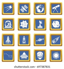 Space icons set in blue color isolated vector illustration for web and any design