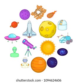 Space icons set in cartoons style. Astronomy set isolated vector illustration