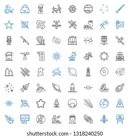 space icons set. Collection of space with canvas, startup, galaxy, muse, meteorite, asteroid, rocket, mars, comet, pluto, star, lander, big bang. Editable and scalable space icons.