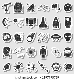 Space icons set, flat hand drawn style