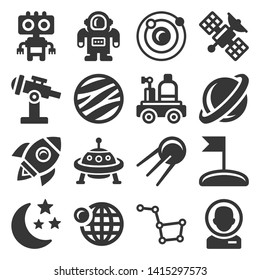 Space Icons Set on White Background. Vector