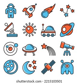 Space Icons Set on White Background. Vector illustration