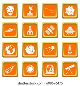 Space icons set in orange color isolated vector illustration for web and any design