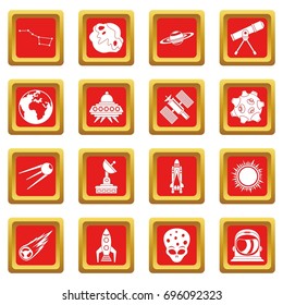 Space icons set in red color isolated vector illustration for web and any design