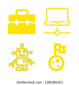 space icons set with robot hand drawn toy, moon and suitcase vector set