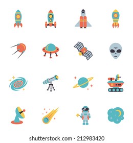 Space icons set of rocket ufo galaxy and planet vector illustration