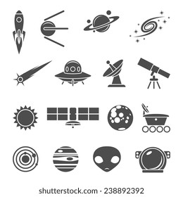 Space icons set of rocket ufo galaxy and planet vector illustration