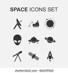 Space icons set. Silhouette flat design vector illustration
