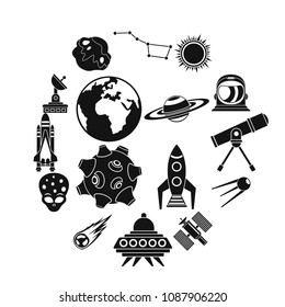 Space icons set. Simple illustration of 16 space travel vector icons for web
