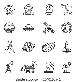  Space icons set with white background. Thin Line Style stock vector.