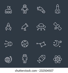 Space icons, thin line design, dark background