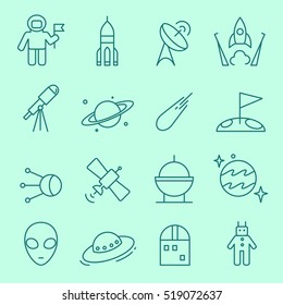 Space icons, thin line, flat design