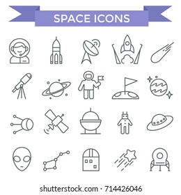 Space icons, thin line, flat design