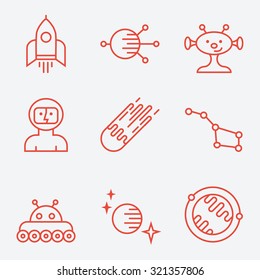 Space Icons, Thin Line Style, Flat Design