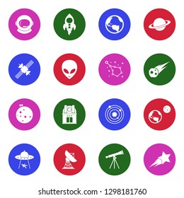 Space Icons. White Flat Design In Circle. Vector Illustration.