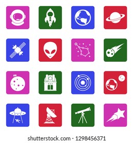 Space Icons. White Flat Design In Square. Vector Illustration.