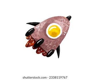 Space illustration in childish style. Set of cosmos elements such as rocket, stars, asteroids, ufo, Comets, moon, osteroid, stylized planets set. Cosmic set