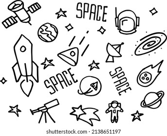 Space illustration doodle vector black and white