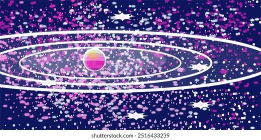 space illustration in flat style, beautiful planets stars and meteors. space background. night sky illustration