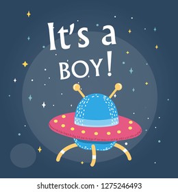 space illustration with the inscription this is a boy