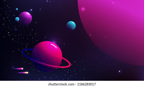 Space illustration with planets and comet in stars way