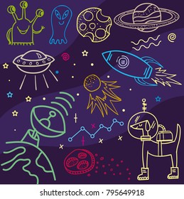 Illustration Hand Draw Doodle Style Space Stock Vector (Royalty Free ...