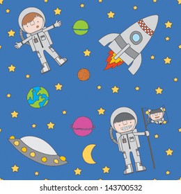 Space illustration seamless vector pattern