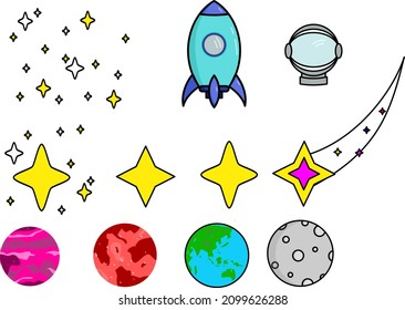 Space illustration vector collection. Stars, comet, moon, planet vector